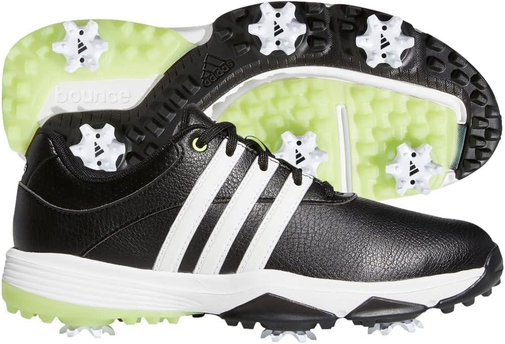 imageadidas UnisexChild Tour360 Little KidBig Kid Golf ShoeCore BlackFootwear WhitePulse Lime