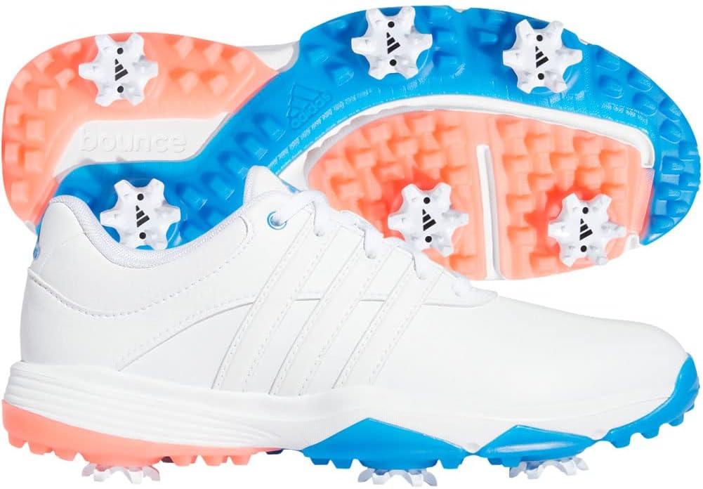 imageadidas UnisexChild Tour360 Little KidBig Kid Golf ShoeFootwear WhiteIron MetallicBlue Rush