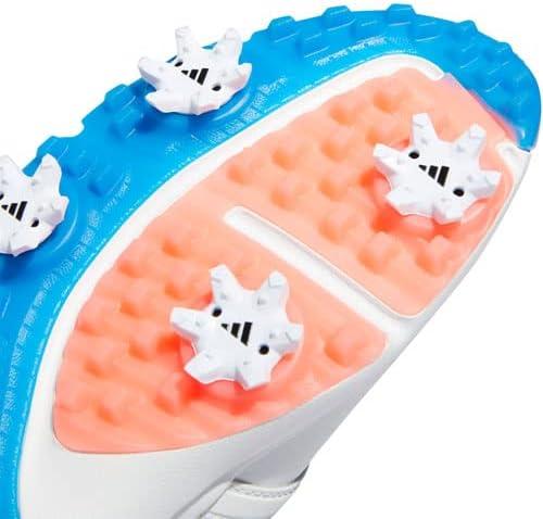 imageadidas UnisexChild Tour360 Little KidBig Kid Golf ShoeFootwear WhiteIron MetallicBlue Rush