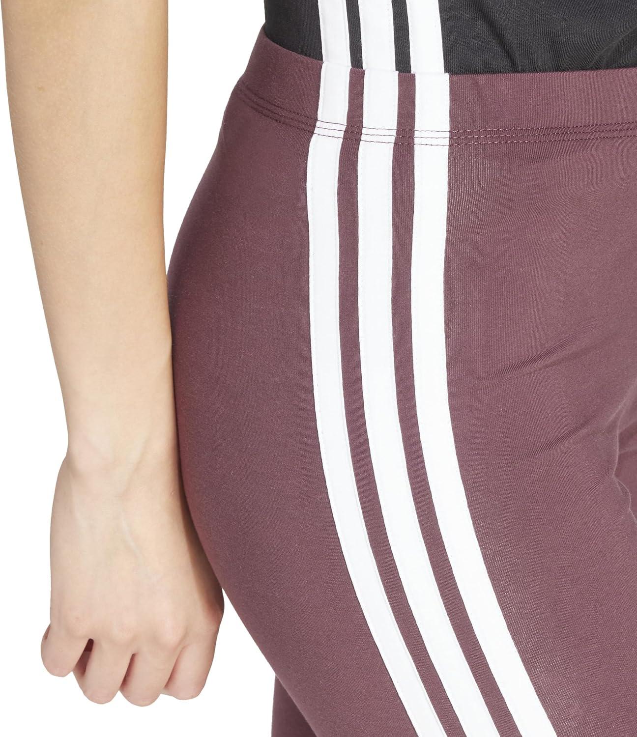 imageadidas Womens Essentials 3Stripes Cotton LeggingsAurora RubyWhite