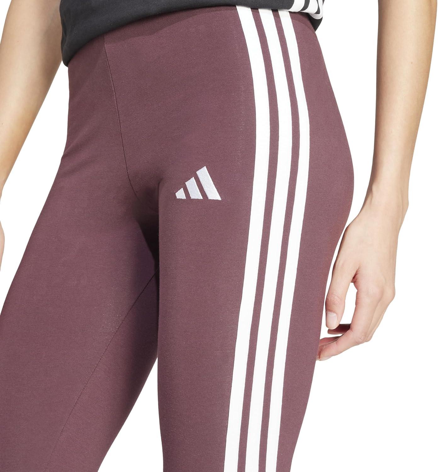 imageadidas Womens Essentials 3Stripes Cotton LeggingsAurora RubyWhite