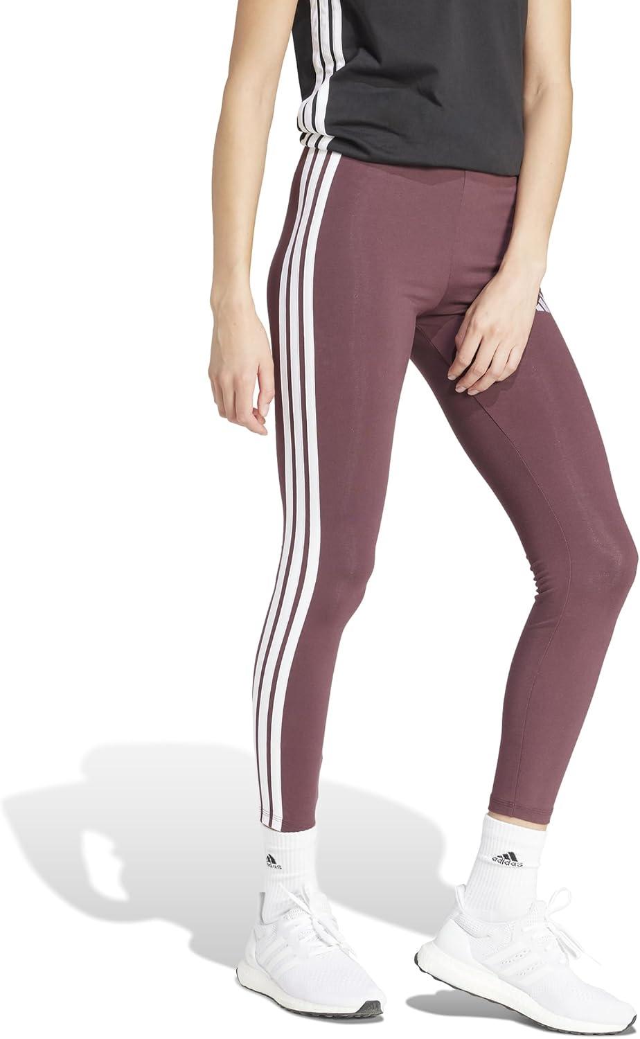 imageadidas Womens Essentials 3Stripes Cotton LeggingsAurora RubyWhite