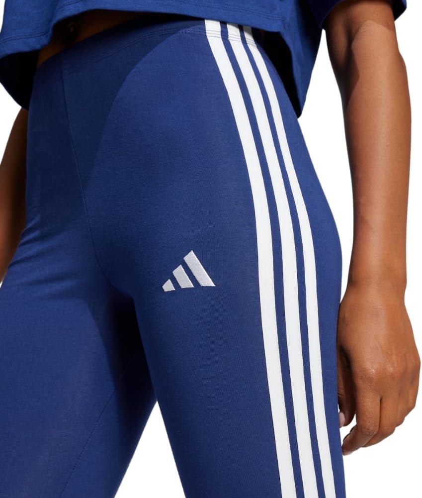 imageadidas Womens Essentials 3Stripes Cotton LeggingsDark BlueWhite