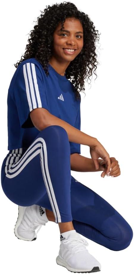 imageadidas Womens Essentials 3Stripes Cotton LeggingsDark BlueWhite