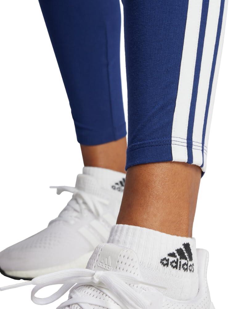 imageadidas Womens Essentials 3Stripes Cotton LeggingsDark BlueWhite
