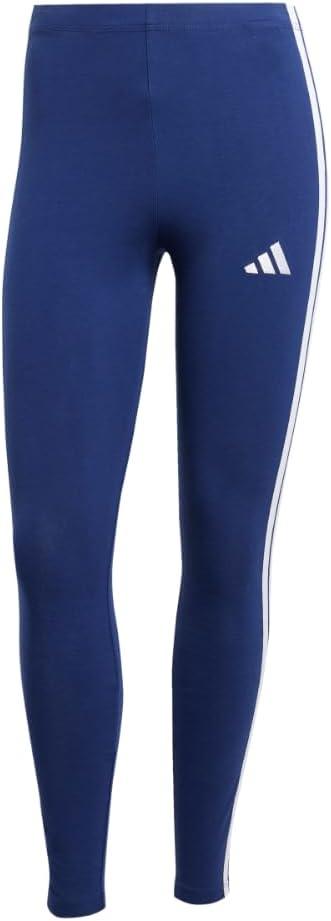 imageadidas Womens Essentials 3Stripes Cotton LeggingsDark BlueWhite