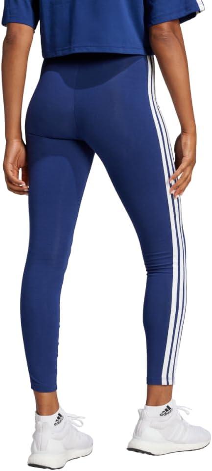 imageadidas Womens Essentials 3Stripes Cotton LeggingsDark BlueWhite