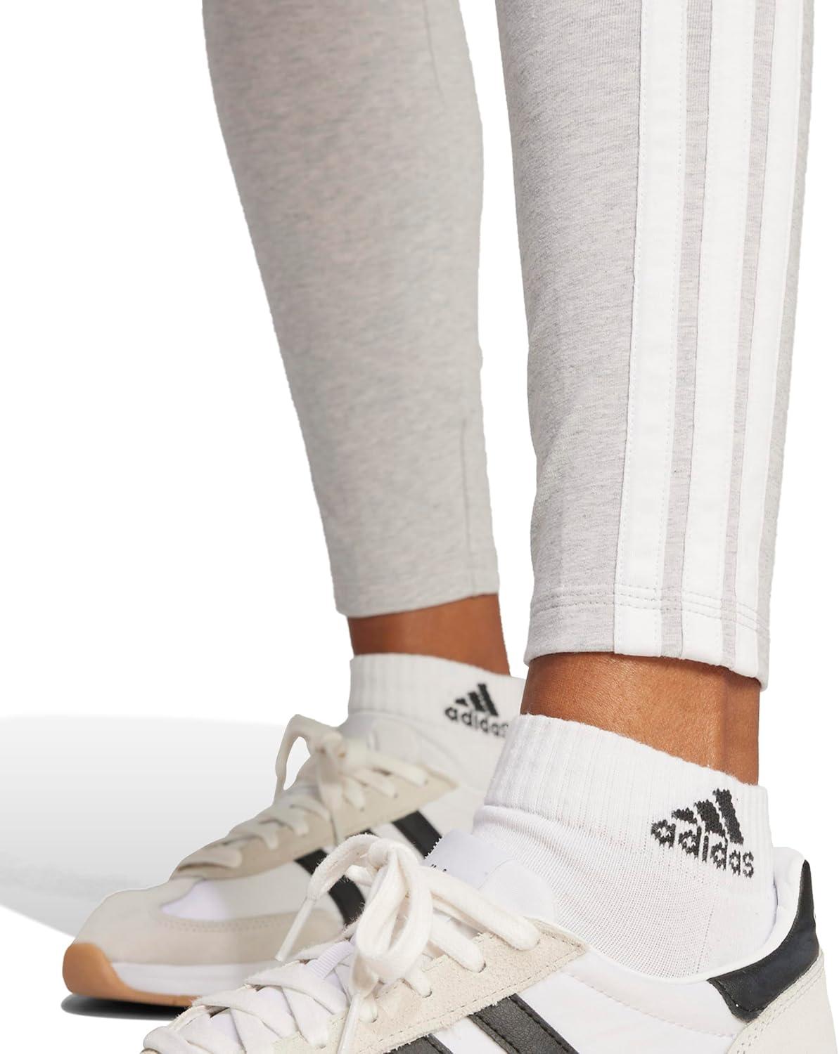 imageadidas Womens Essentials 3Stripes Cotton LeggingsLight Grey HeatherWhite