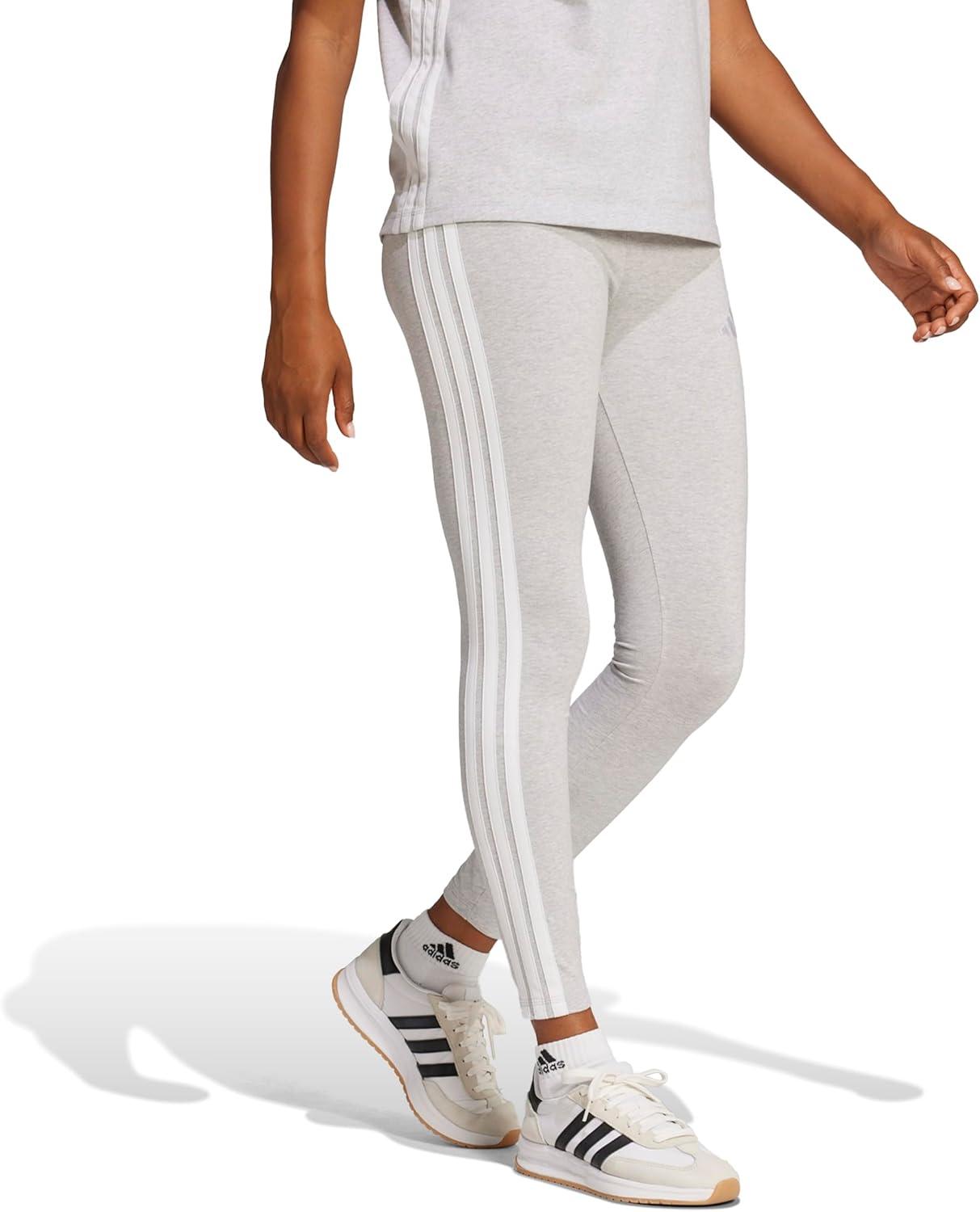imageadidas Womens Essentials 3Stripes Cotton LeggingsLight Grey HeatherWhite