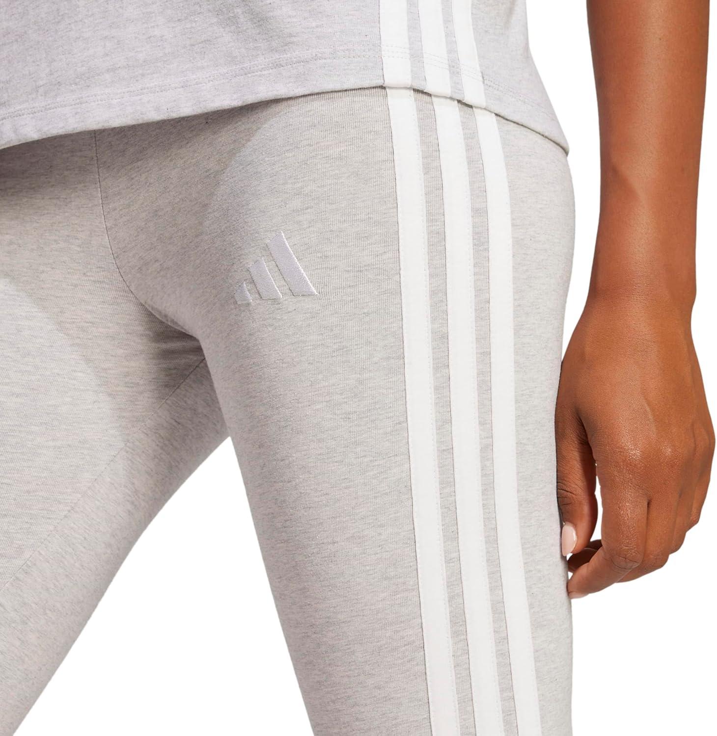 imageadidas Womens Essentials 3Stripes Cotton LeggingsLight Grey HeatherWhite