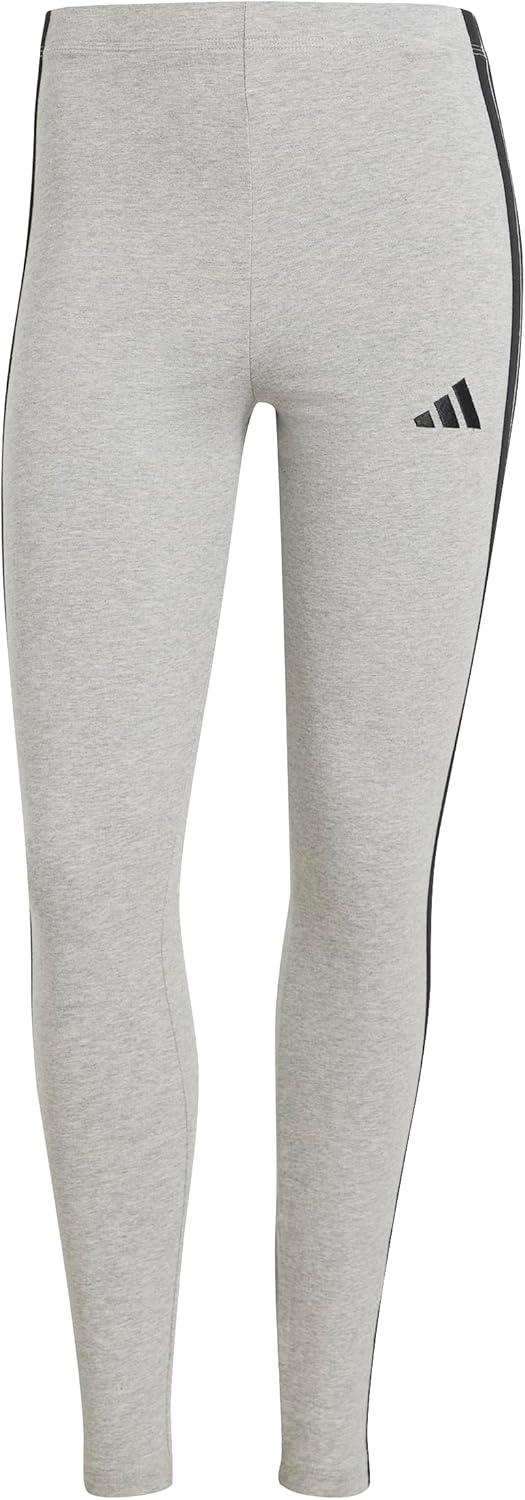 imageadidas Womens Essentials 3Stripes Cotton LeggingsMedium Grey HeatherBlack