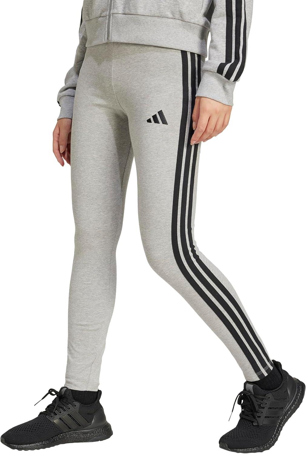 imageadidas Womens Essentials 3Stripes Cotton LeggingsMedium Grey HeatherBlack