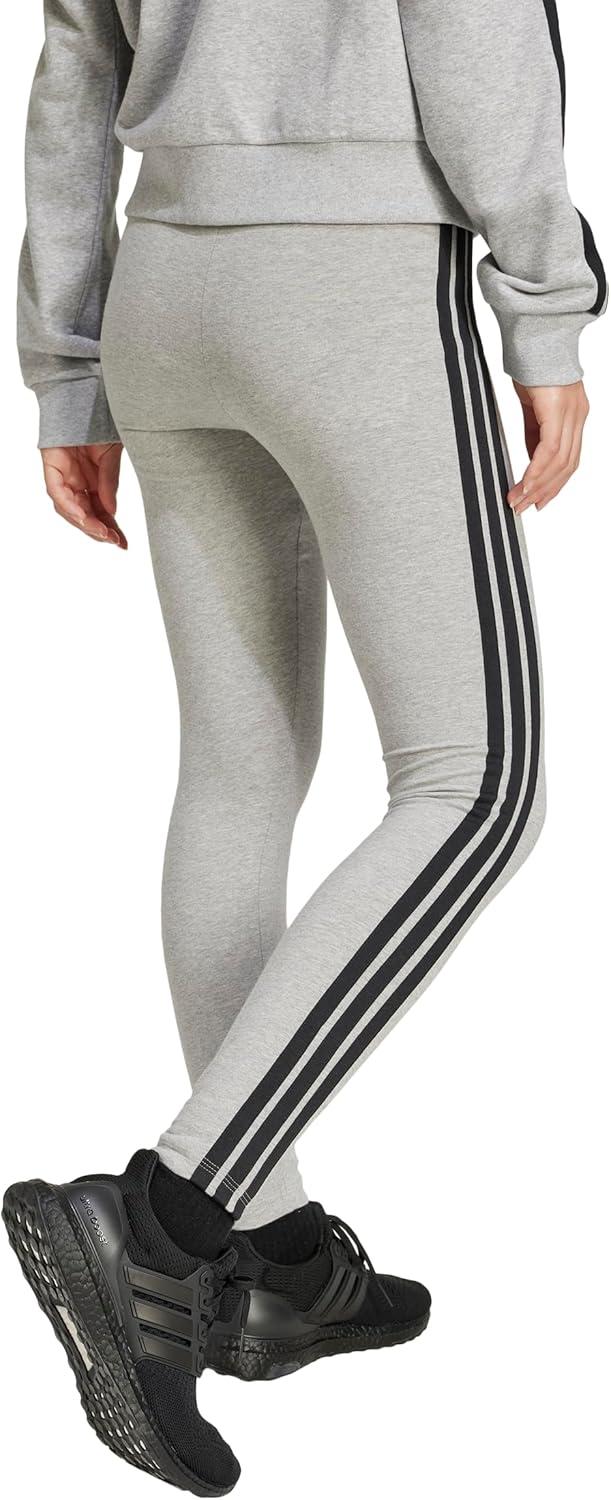 imageadidas Womens Essentials 3Stripes Cotton LeggingsMedium Grey HeatherBlack