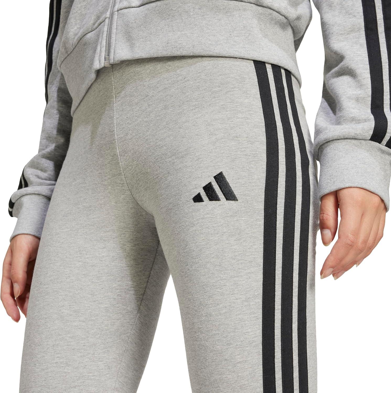 imageadidas Womens Essentials 3Stripes Cotton LeggingsMedium Grey HeatherBlack
