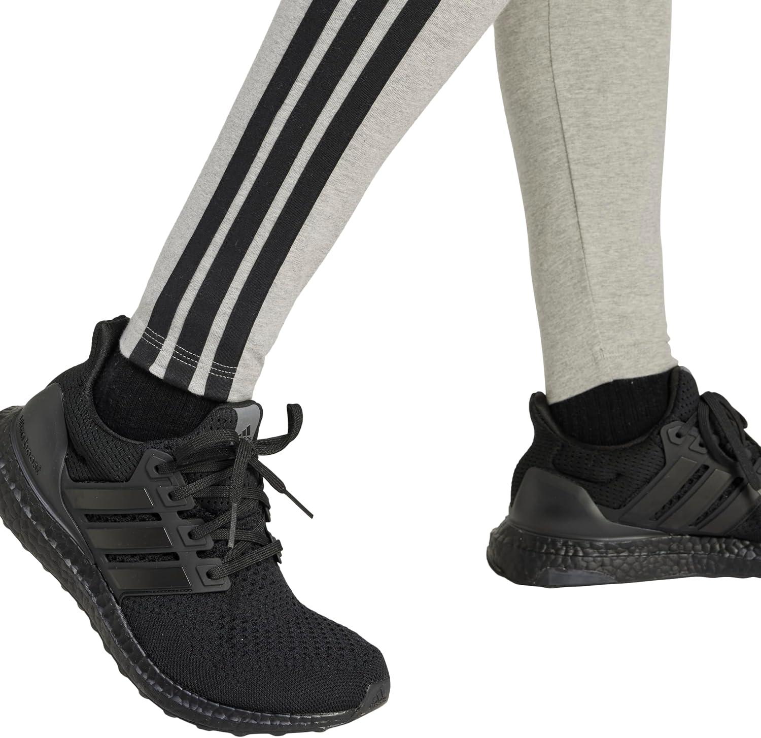 imageadidas Womens Essentials 3Stripes Cotton LeggingsMedium Grey HeatherBlack