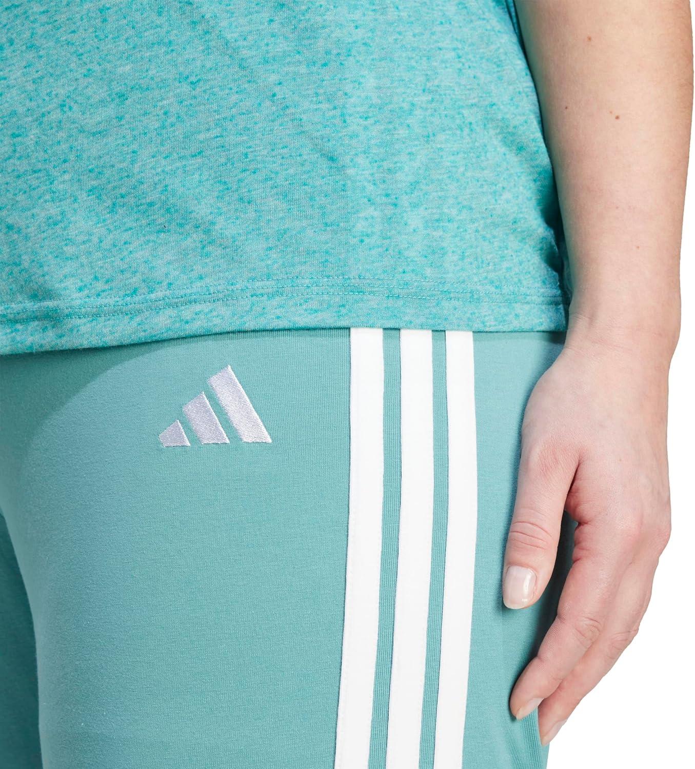 imageadidas Womens Essentials 3Stripes Cotton LeggingsPowder TealWhite