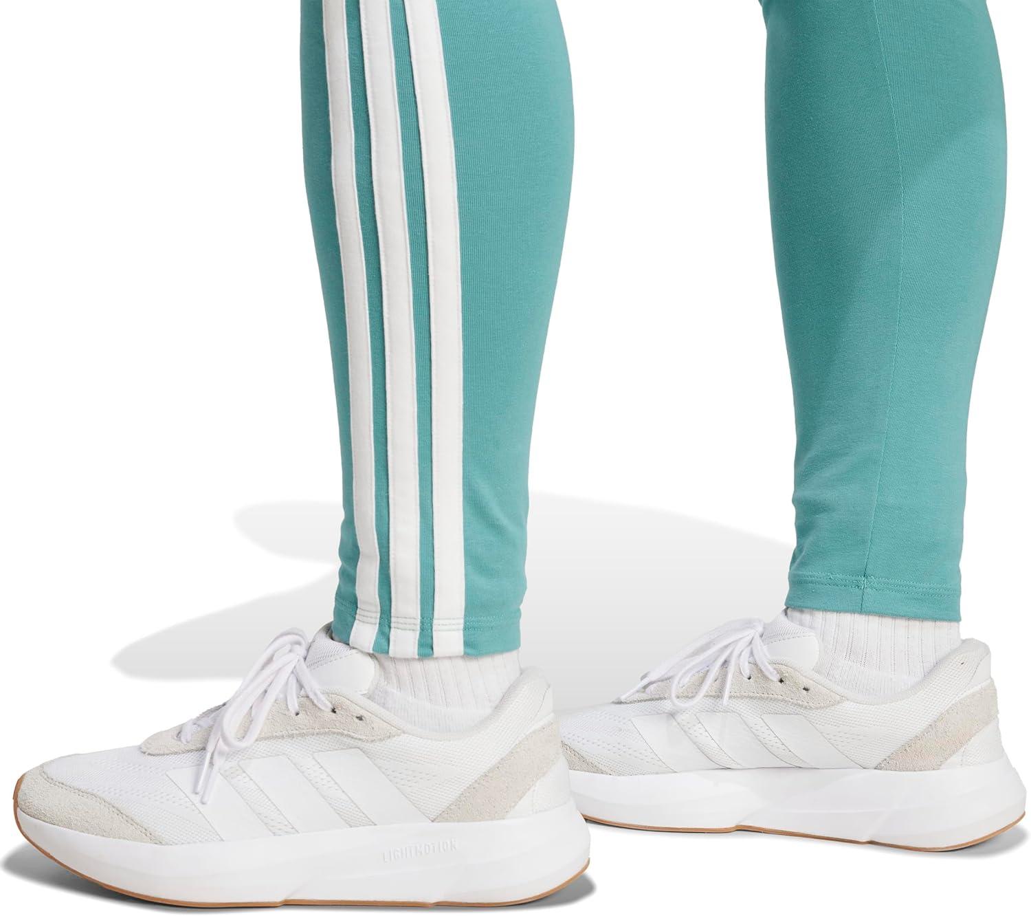 imageadidas Womens Essentials 3Stripes Cotton LeggingsPowder TealWhite