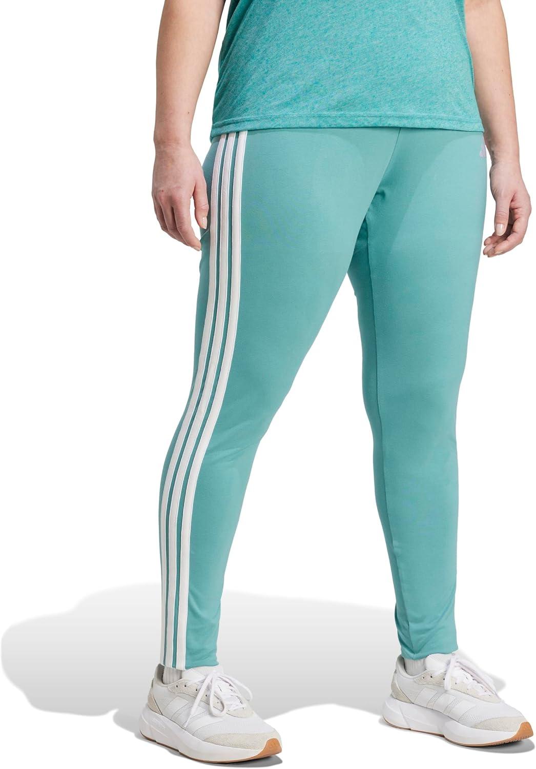 imageadidas Womens Essentials 3Stripes Cotton LeggingsPowder TealWhite