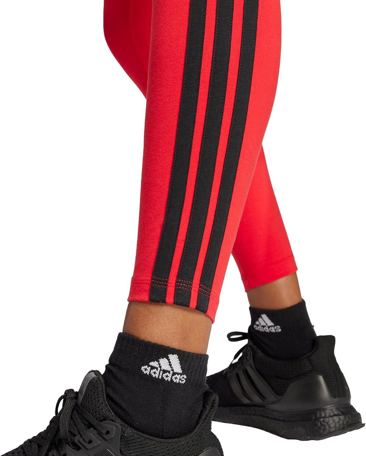 imageadidas Womens Essentials 3Stripes Cotton LeggingsPure RubyBlack