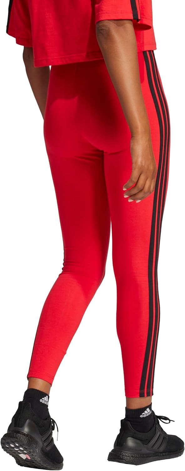imageadidas Womens Essentials 3Stripes Cotton LeggingsPure RubyBlack