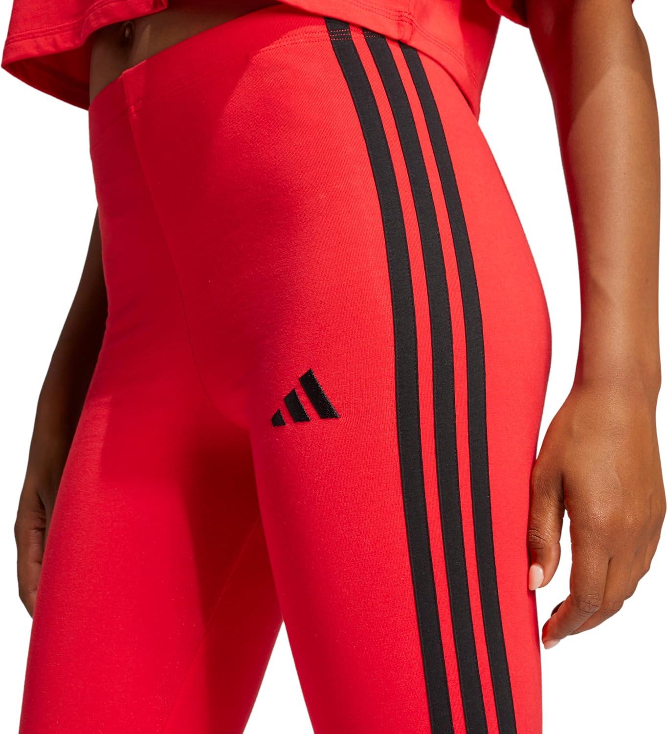 imageadidas Womens Essentials 3Stripes Cotton LeggingsPure RubyBlack
