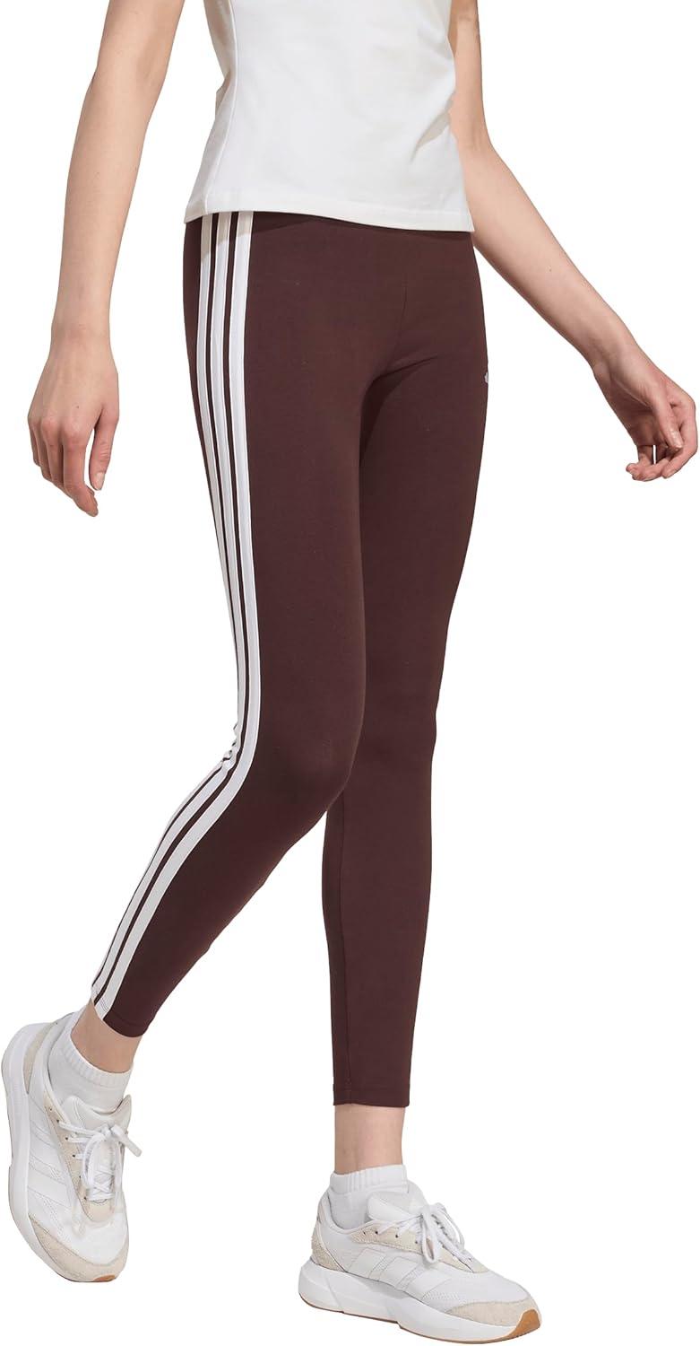 imageadidas Womens Essentials 3Stripes Cotton LeggingsShadow BrownWhite