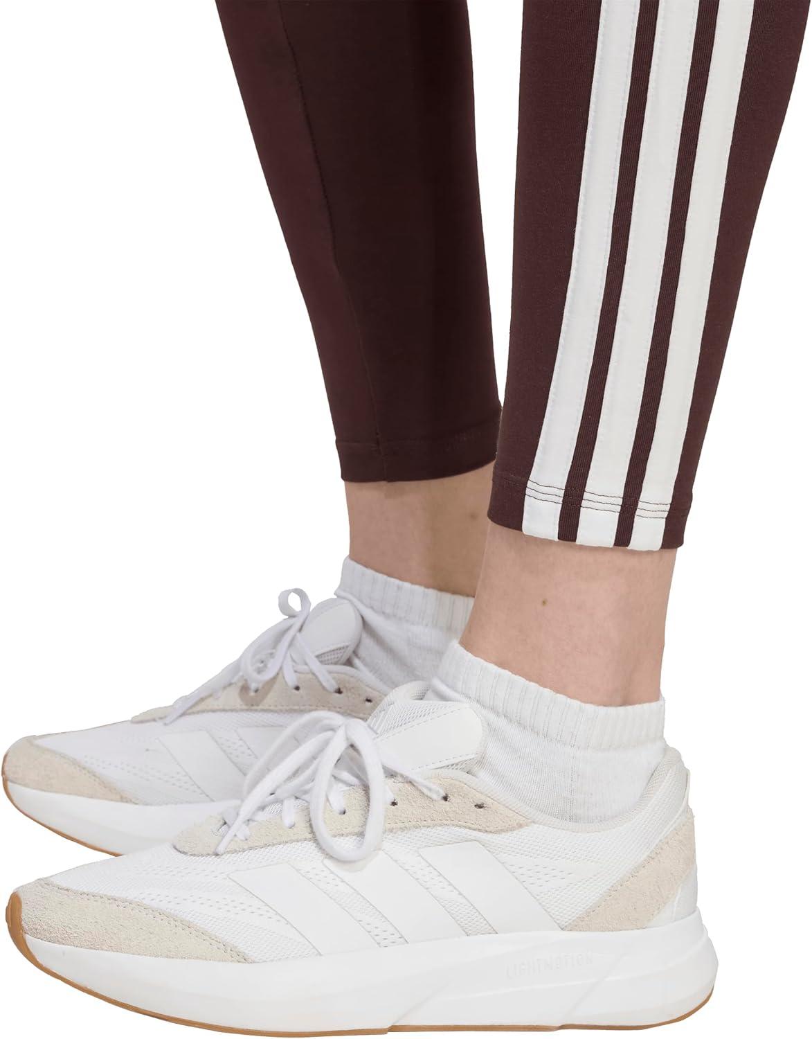 imageadidas Womens Essentials 3Stripes Cotton LeggingsShadow BrownWhite