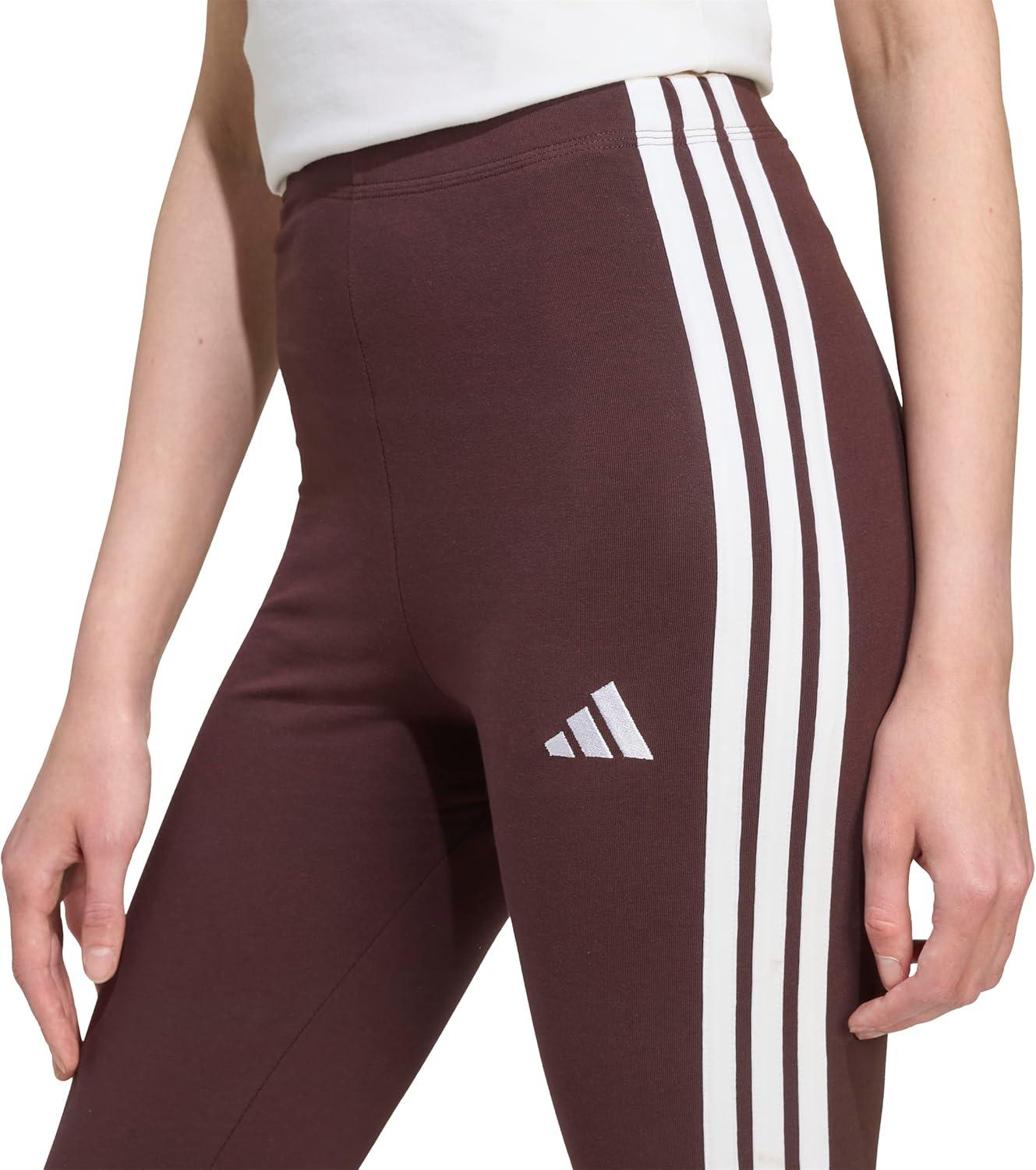 imageadidas Womens Essentials 3Stripes Cotton LeggingsShadow BrownWhite