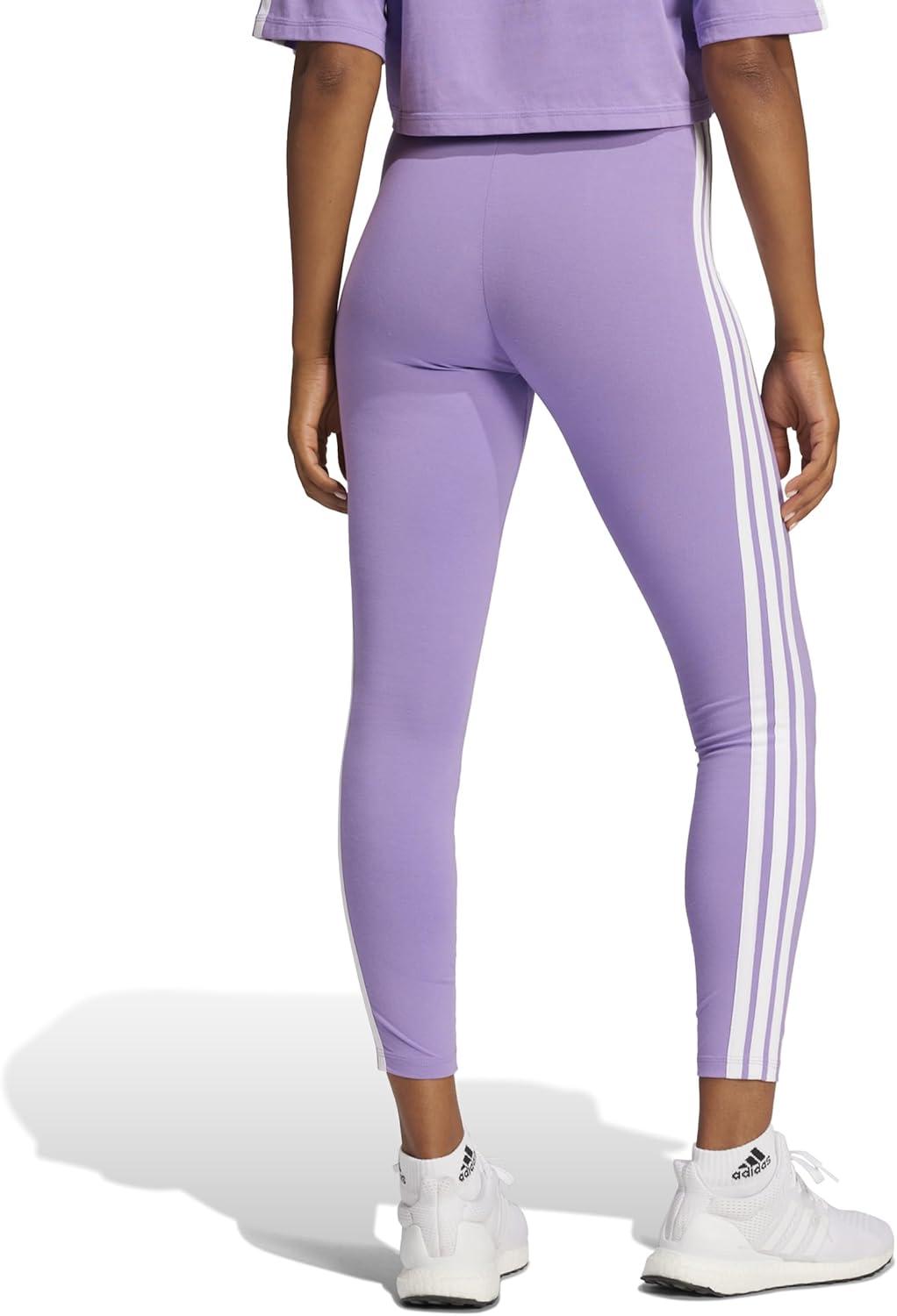 imageadidas Womens Essentials 3Stripes Cotton LeggingsViolet FusionWhite