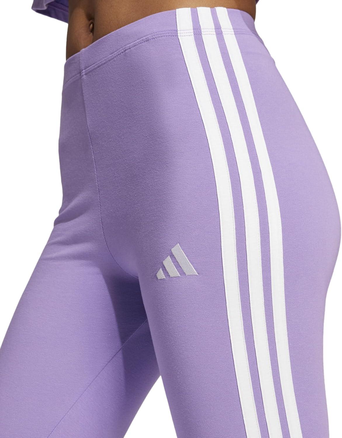 imageadidas Womens Essentials 3Stripes Cotton LeggingsViolet FusionWhite