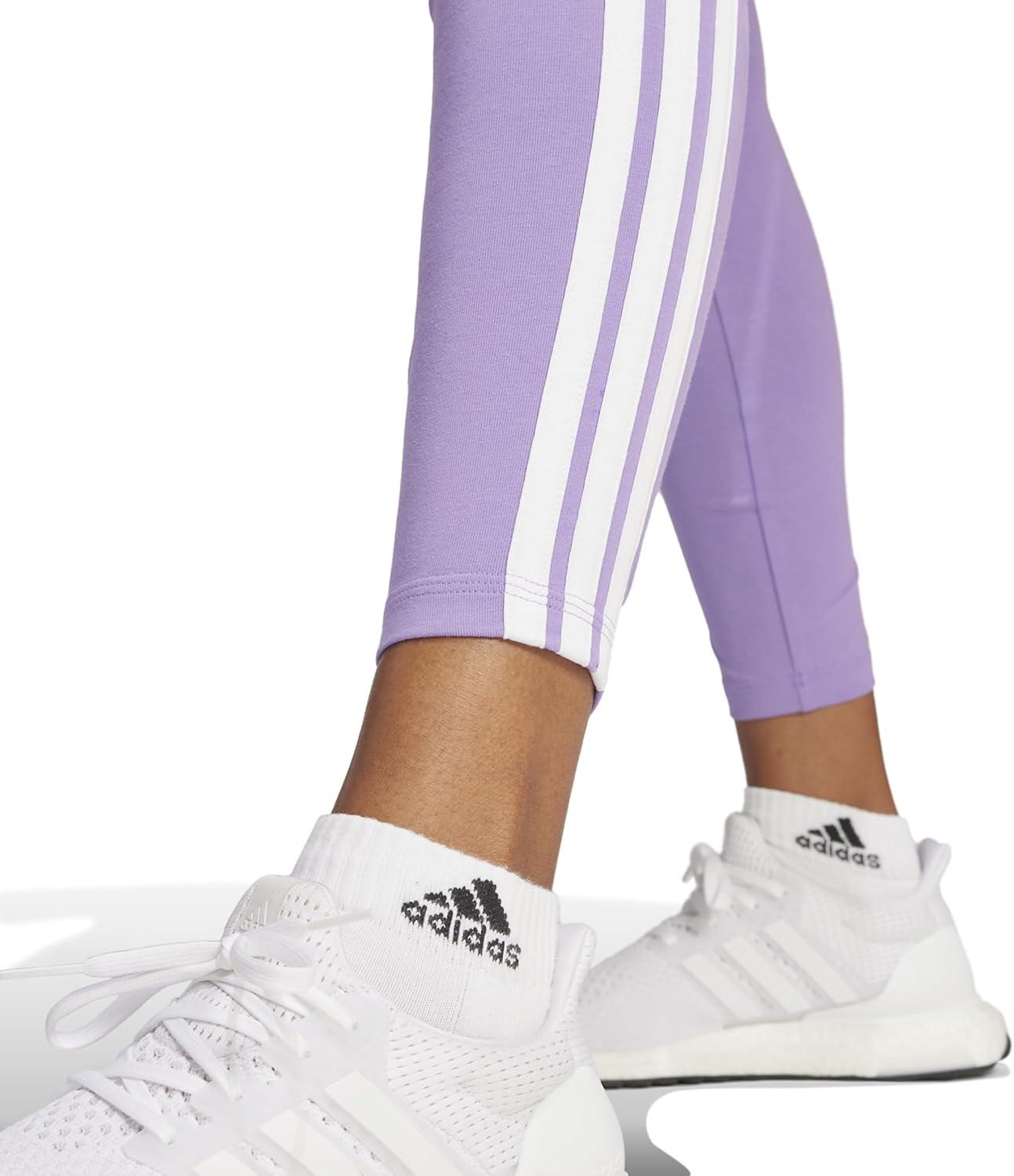 imageadidas Womens Essentials 3Stripes Cotton LeggingsViolet FusionWhite