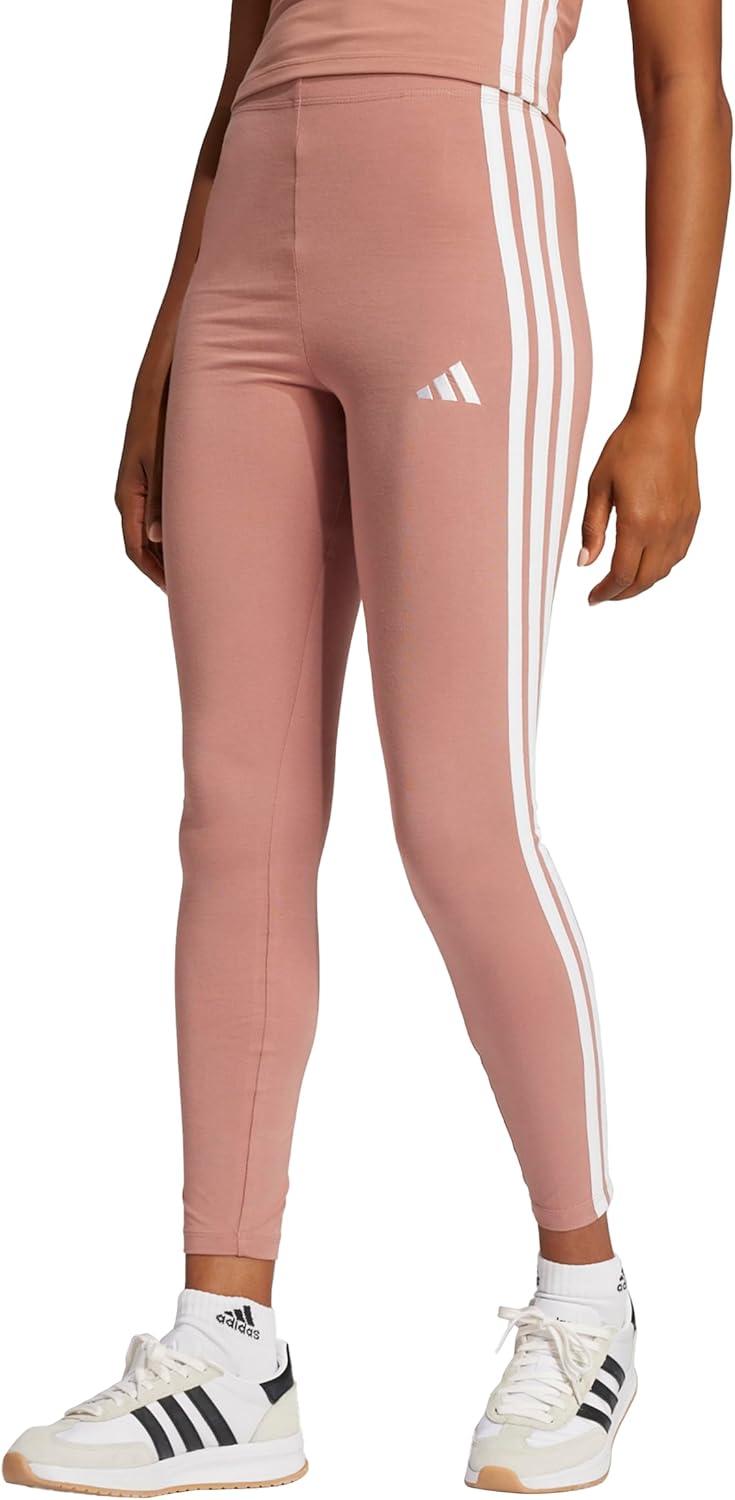 imageadidas Womens Essentials 3Stripes Cotton LeggingsWarm ClayWhite