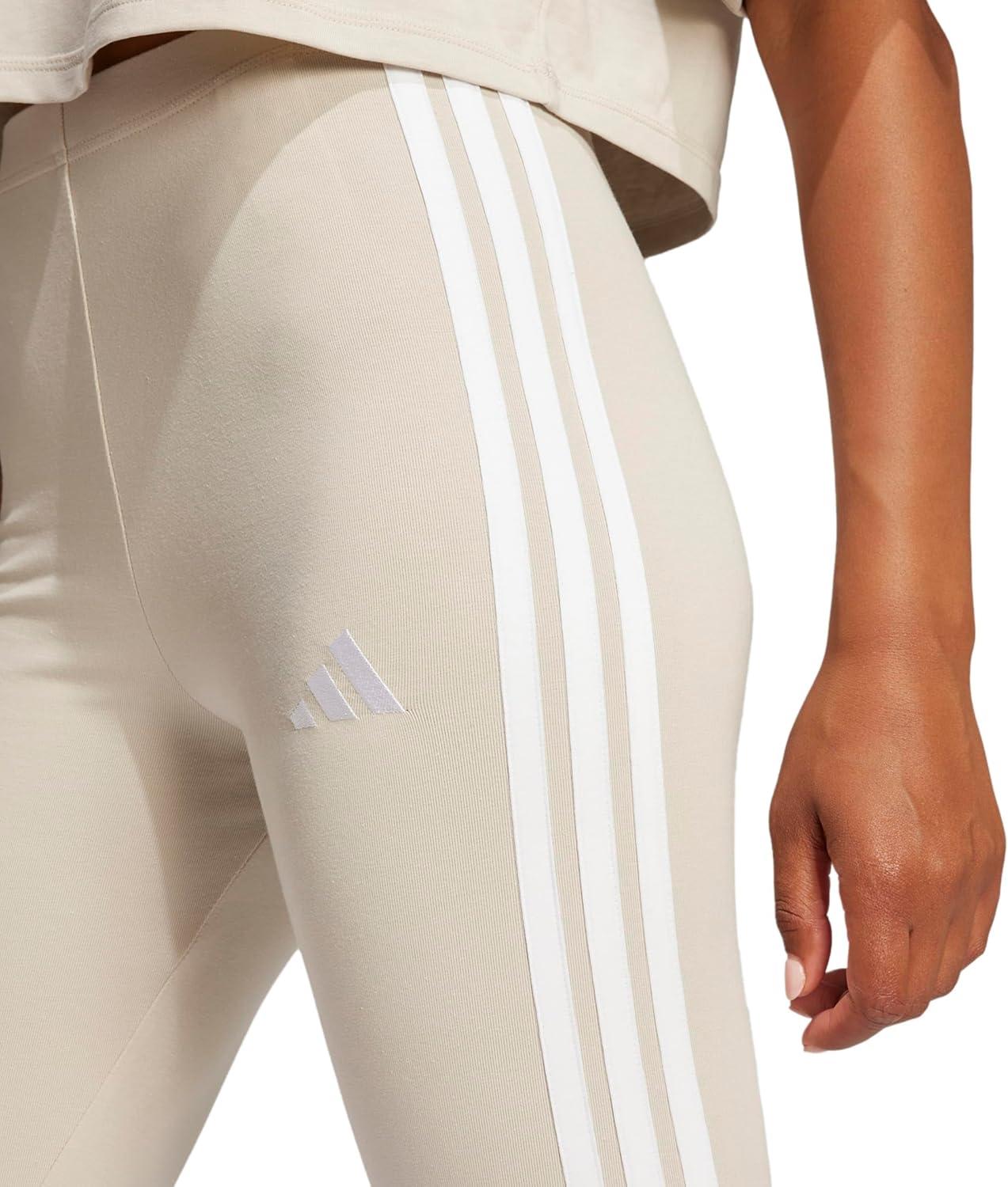 imageadidas Womens Essentials 3Stripes Cotton LeggingsWonder AluminaWhite