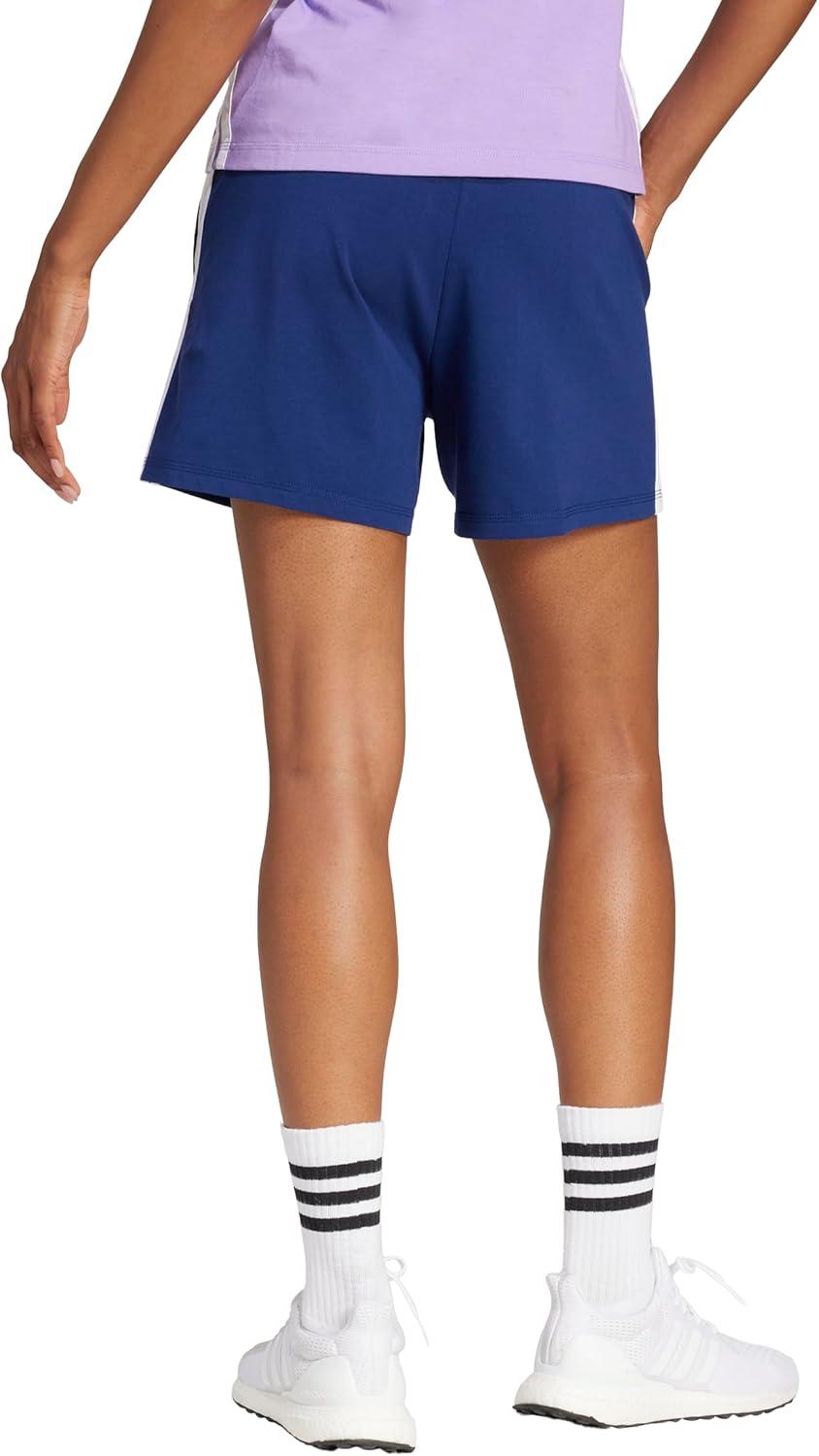 imageadidas Womens Essentials 3Stripes Cotton ShortsDark BlueWhite