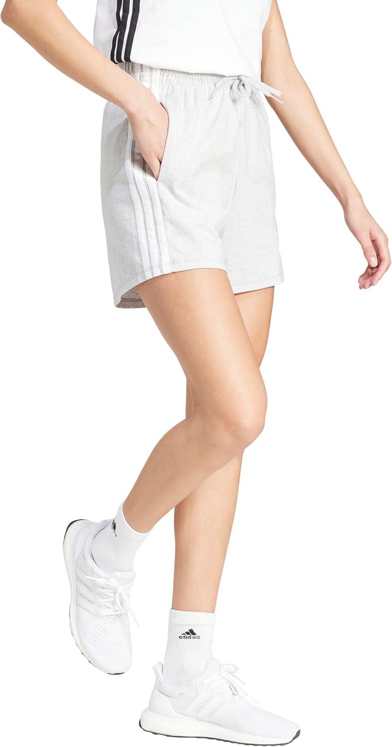 imageadidas Womens Essentials 3Stripes Cotton ShortsLight Grey HeatherWhite
