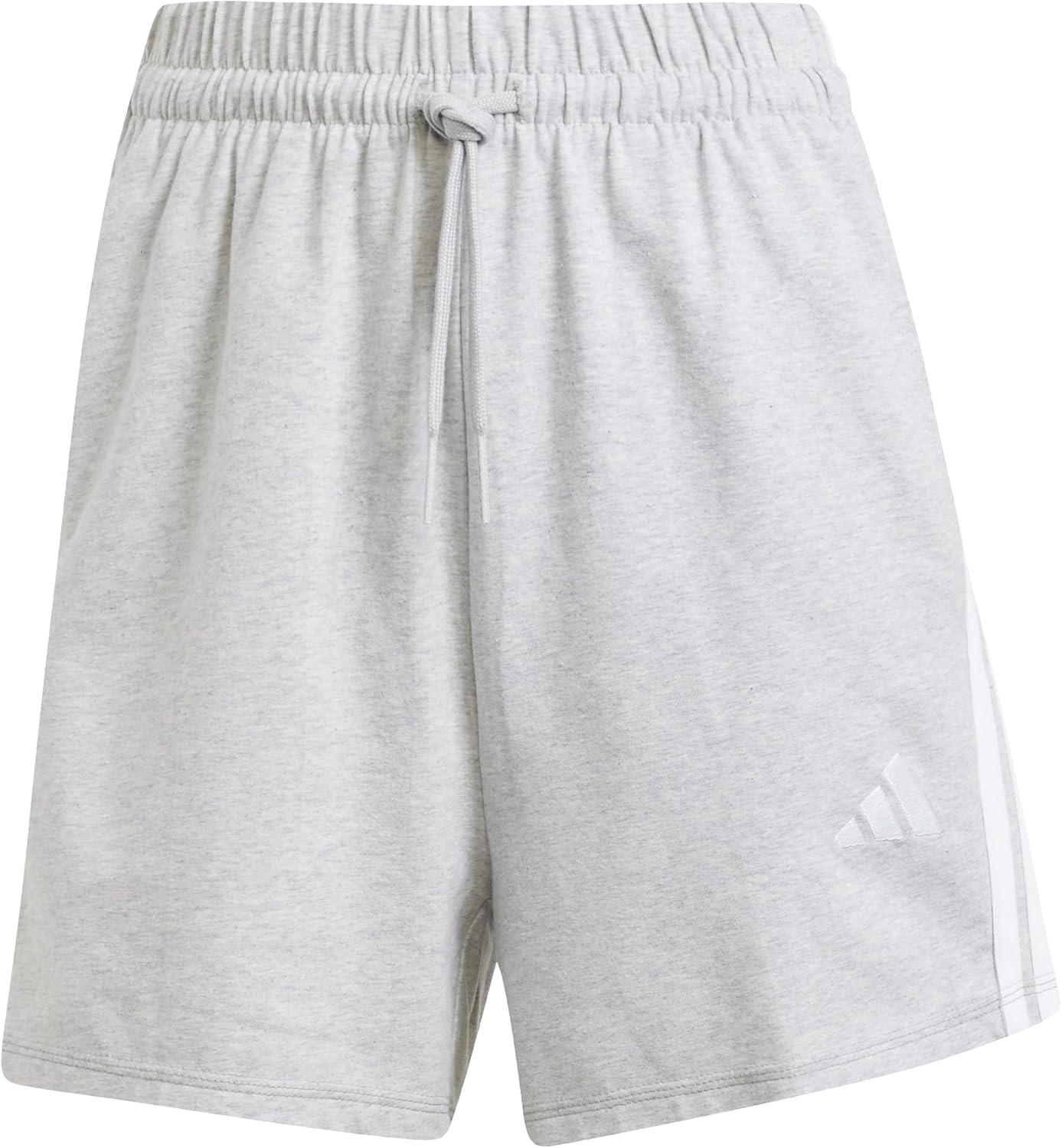 imageadidas Womens Essentials 3Stripes Cotton ShortsLight Grey HeatherWhite