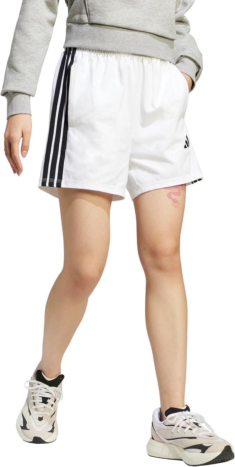 imageadidas Womens Essentials 3Stripes Cotton ShortsWhiteBlack