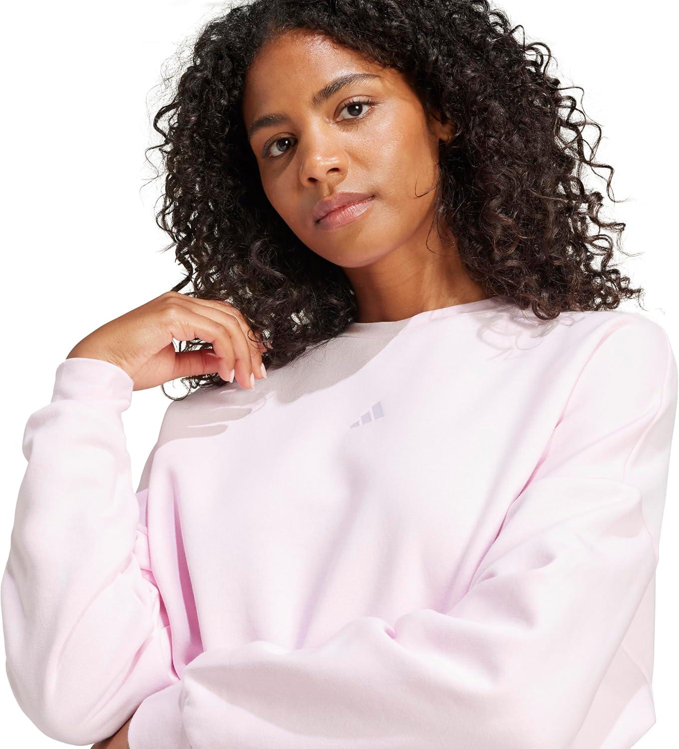 imageadidas womens Essentials Small Logo Feel Cozy SweatshirtClear PinkWhite