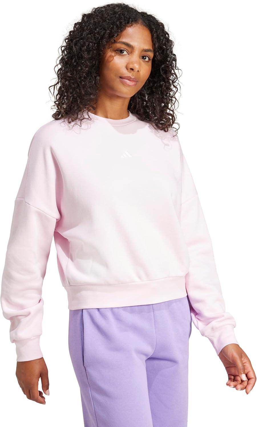 imageadidas womens Essentials Small Logo Feel Cozy SweatshirtClear PinkWhite