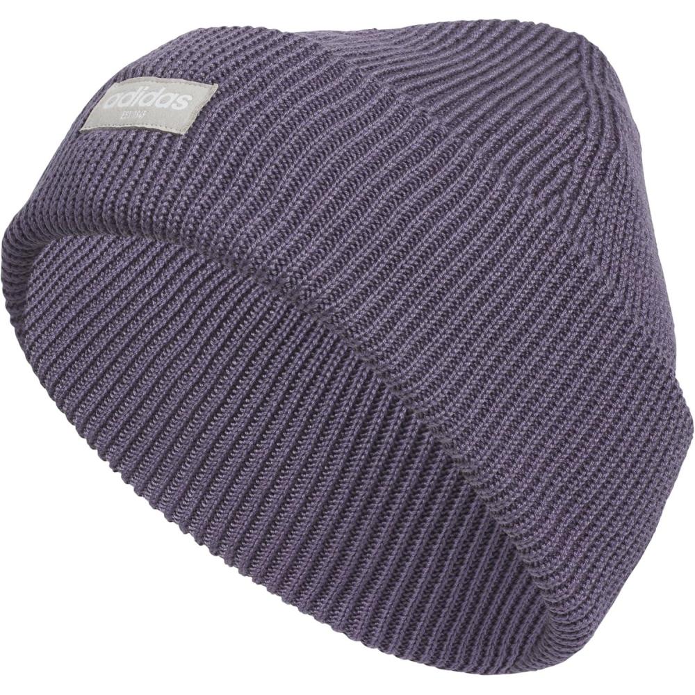 imageAdidas Womens Premium Cuffed Beanie Tall Fit Knit Winter HatPreloved VioletClear Granite GreyWhite