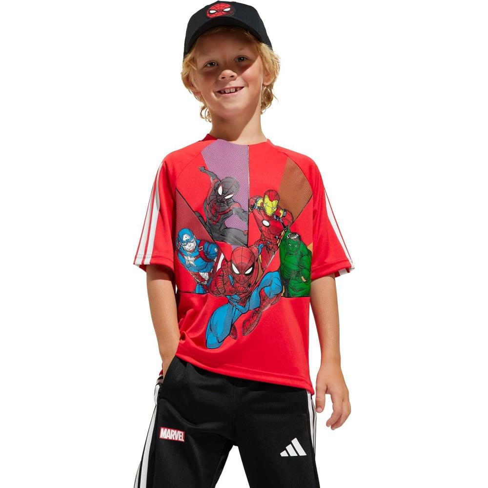 imageadidas Boys Marvel SpiderMan TShirtPure RubyWhiteMulticolor
