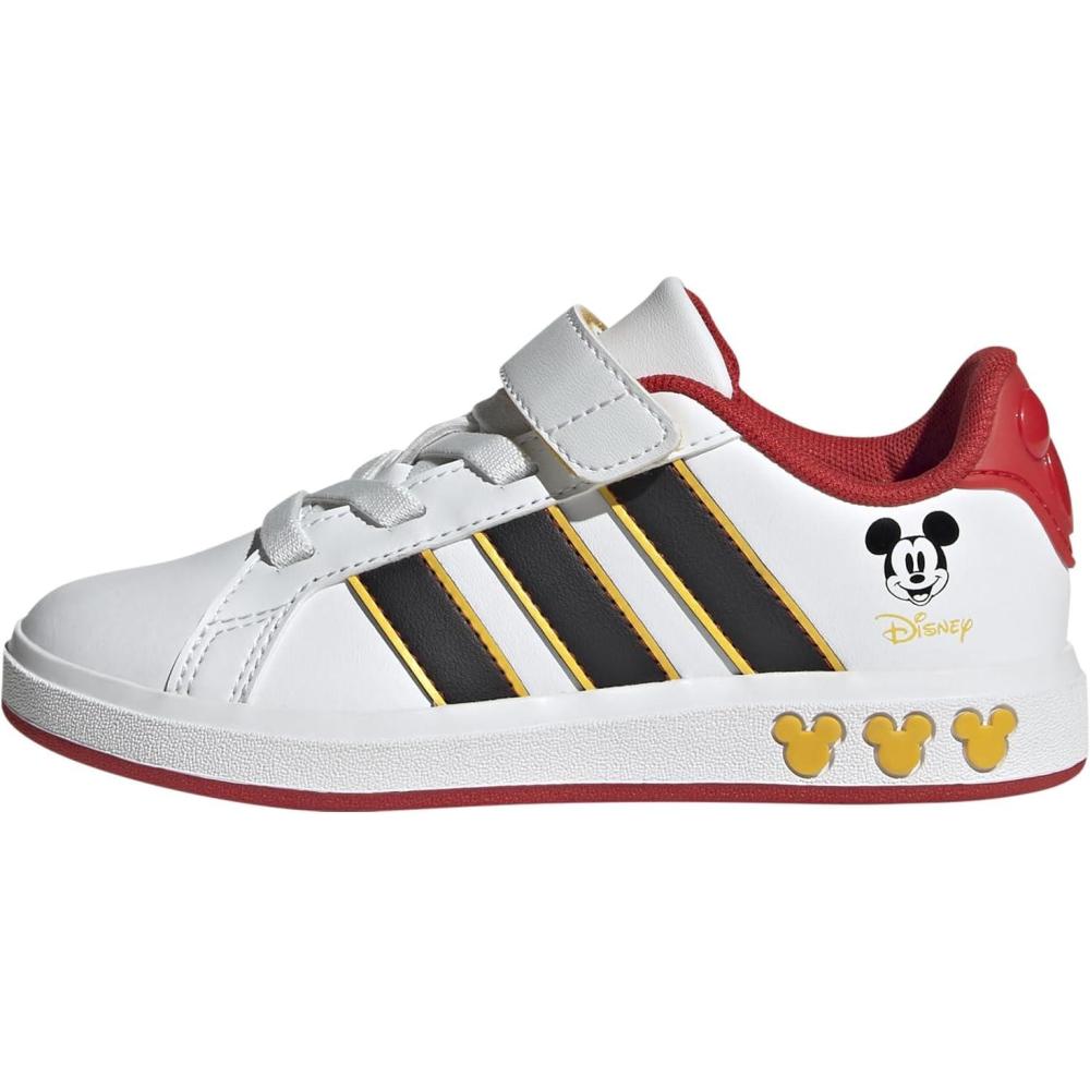 imageadidas Kids Disney Grand Court Elastic Lace ampamp Strap ShoesMickey MouseWhiteBlackBold Gold