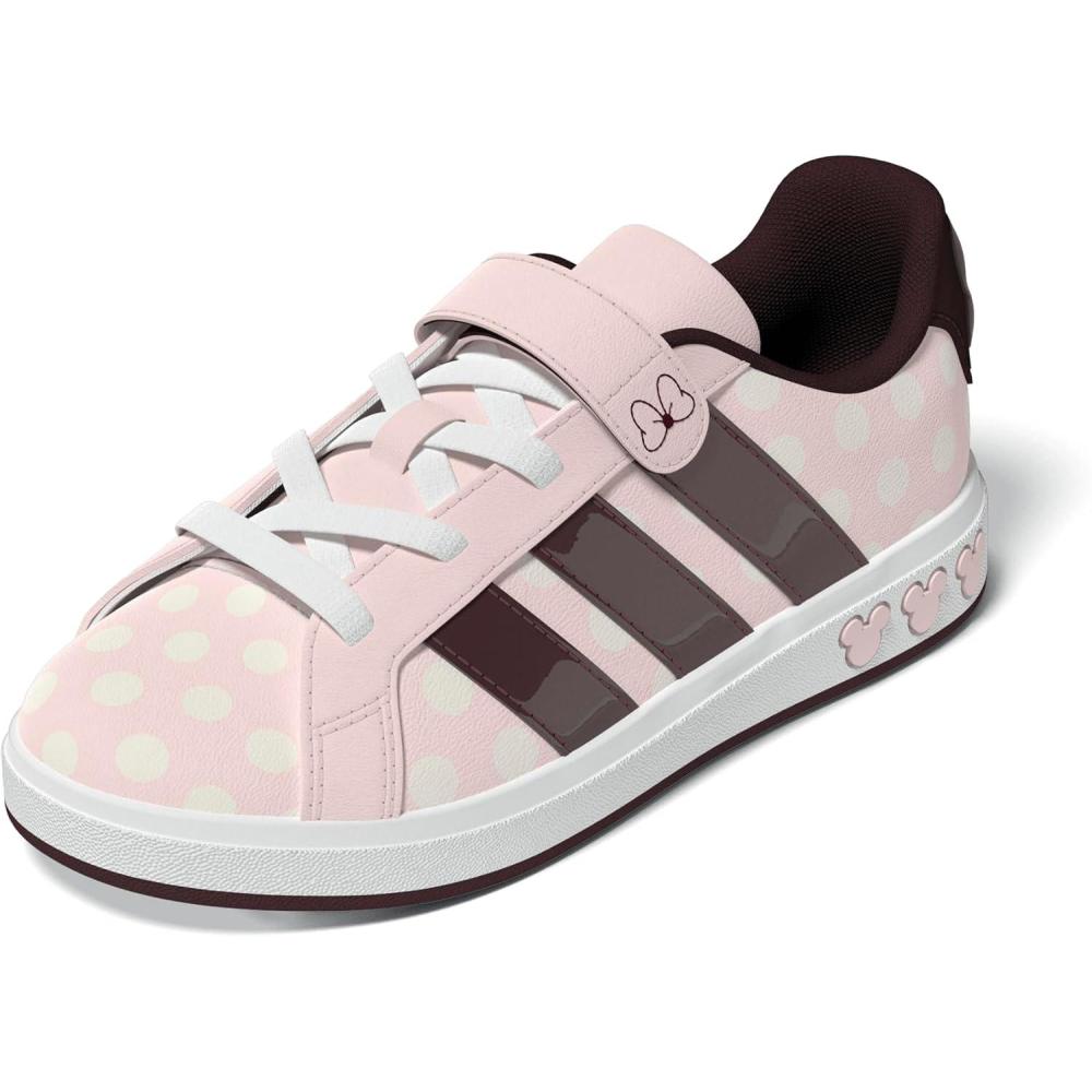 imageadidas Kids Disney Grand Court Elastic Lace ampamp Strap ShoesMinnie MouseClear PinkAurora RubyChalk White