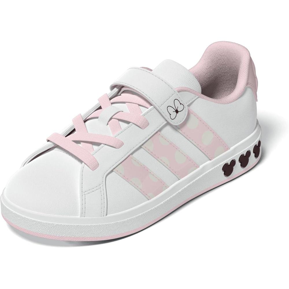 imageadidas Kids Disney Grand Court Elastic Lace ampamp Strap ShoesMinnie MouseWhiteClear PinkChalk White