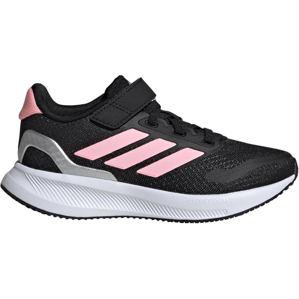 imageadidas Kids Run Falcon 5 Elastic Lace ampamp Strap ShoeBlackPink SparkSilver Metallic