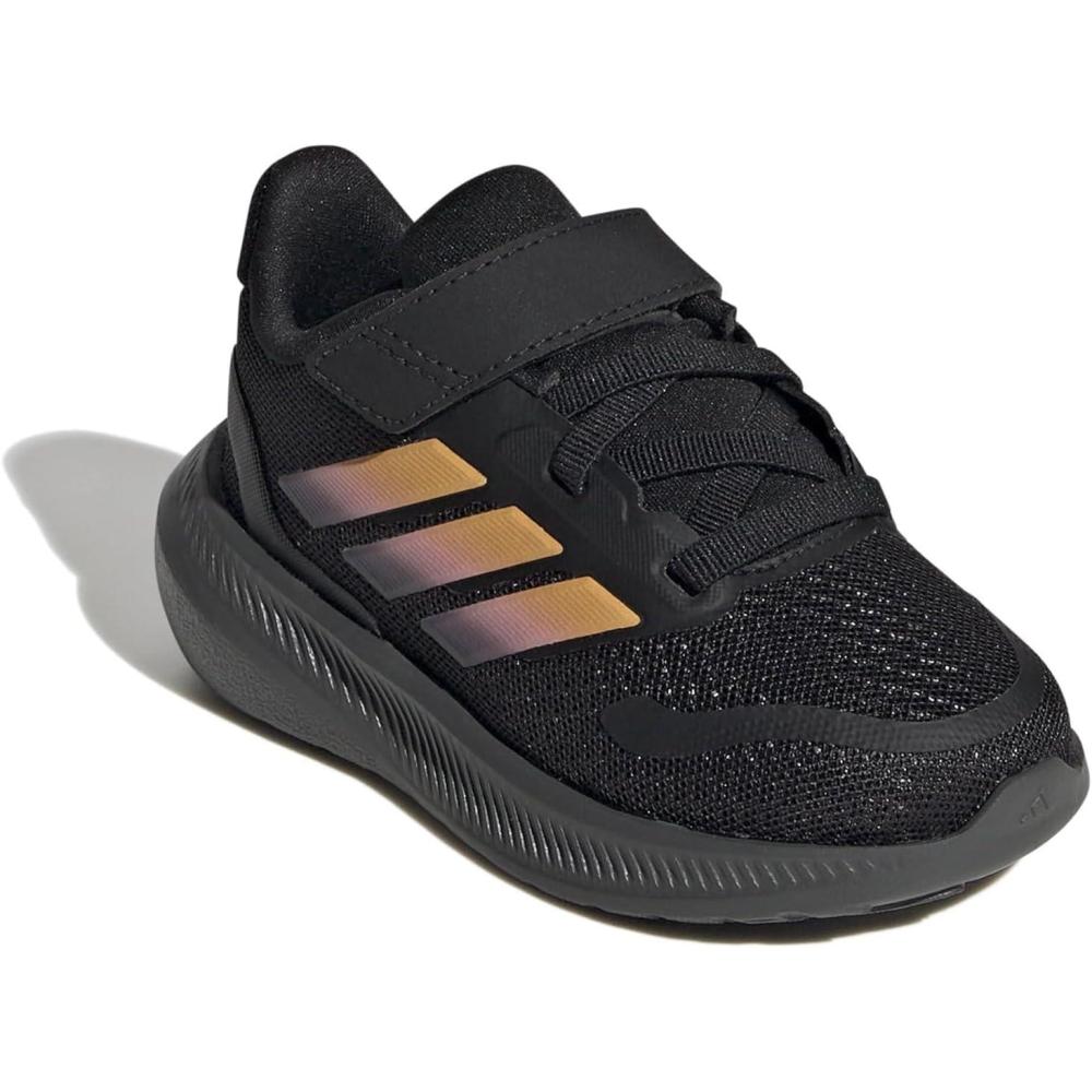 imageadidas Kids Run Falcon 5 Elastic Lace ampamp Strap ShoeBlackSparkPink Spark