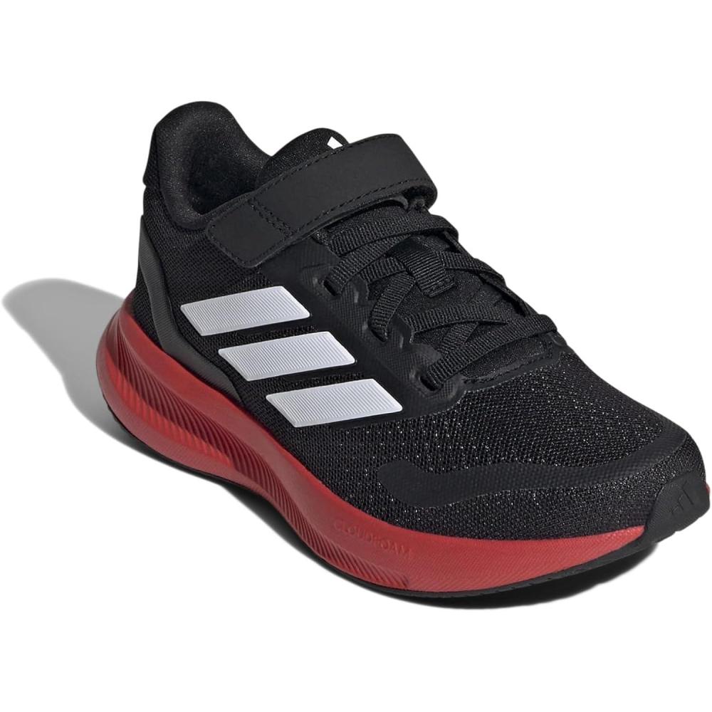 imageadidas Kids Run Falcon 5 Elastic Lace ampamp Strap ShoeBlackWhiteBright Red