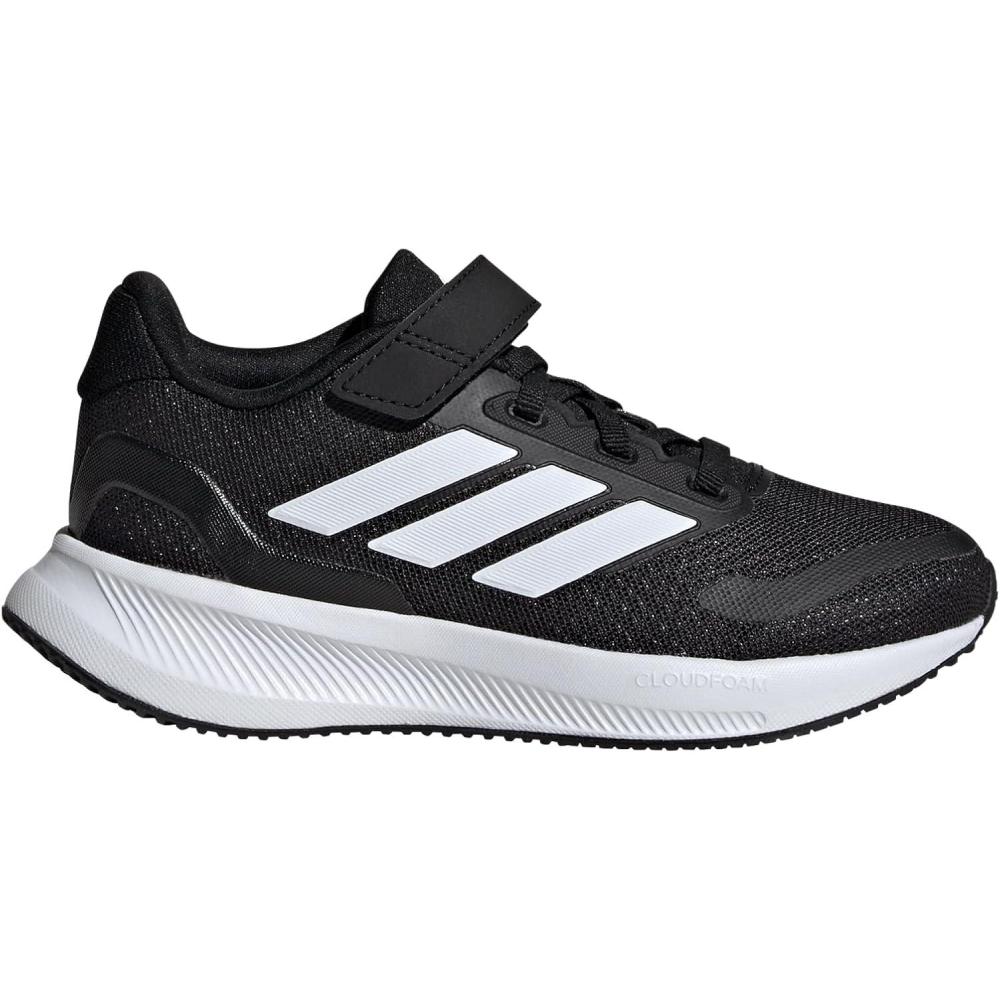 imageadidas Kids Run Falcon 5 Elastic Lace ampamp Strap ShoeCore BlackWhiteWhite