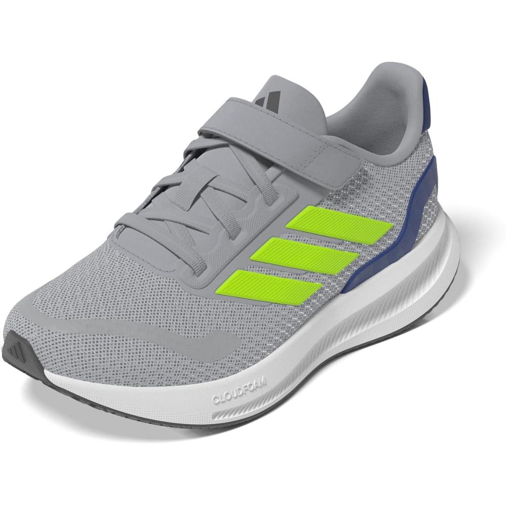 imageadidas Kids Run Falcon 5 Elastic Lace ampamp Strap ShoeHalo SilverLucid LemonTeam Royal Blue