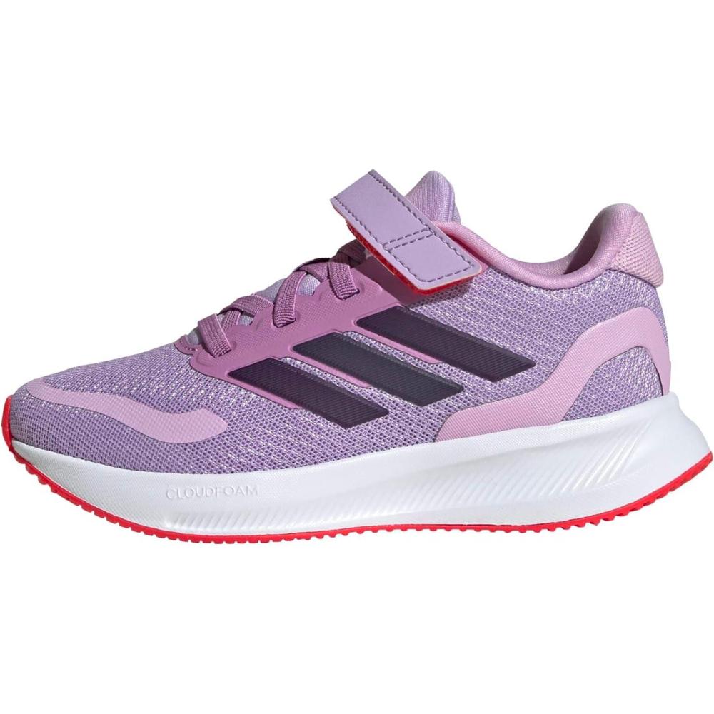 imageadidas Kids Run Falcon 5 Elastic Lace ampamp Strap ShoePowder PlumAurora PlumLucid Red